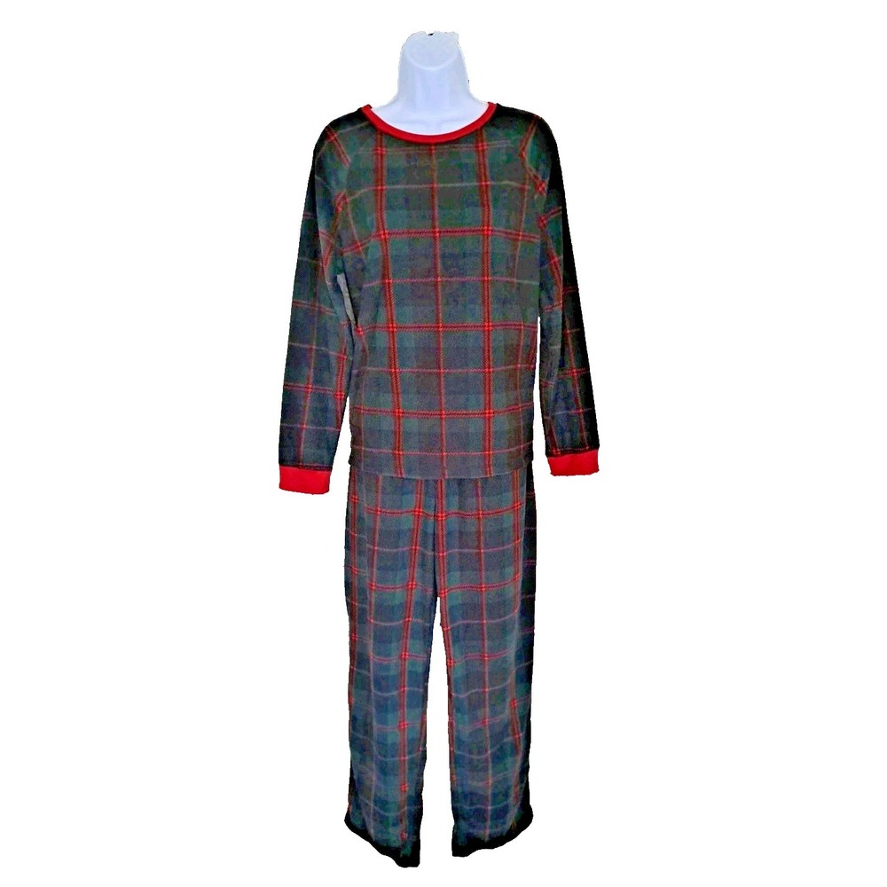 Berkley Jensen Pajamas Set Womens M Green Plaid Fleece Holiday Loungewear NWT